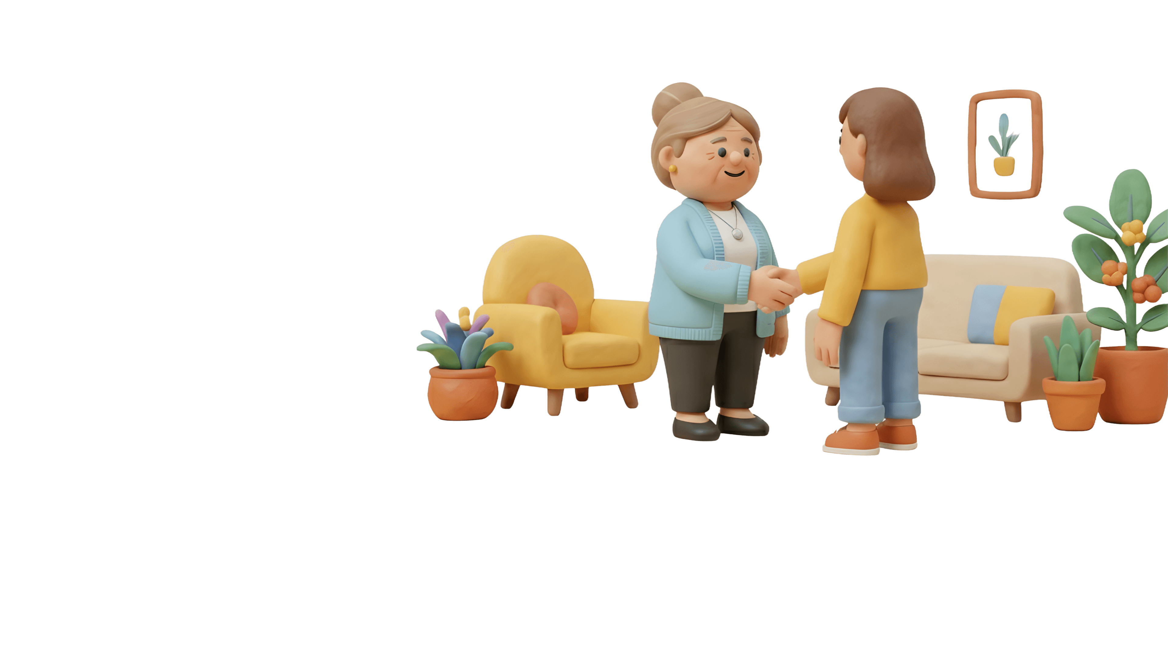 Médica senior saludando amablemente a una paciente en un ambiente cálido y acogedor