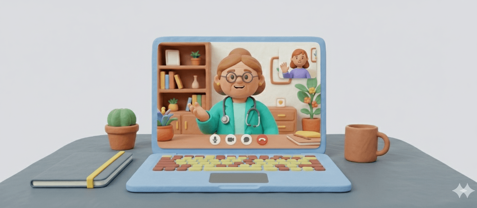 Paciente disfrutando de una videollamada tranquila con su médico de confianza